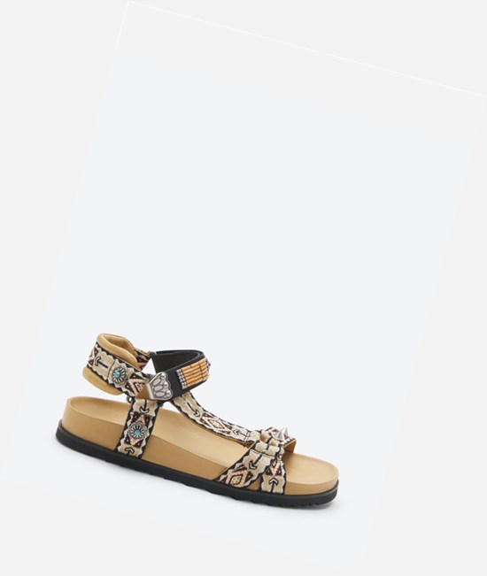 Caramel / Black Women's ASH Ugo Flat Sandals | 349JVTSWZ